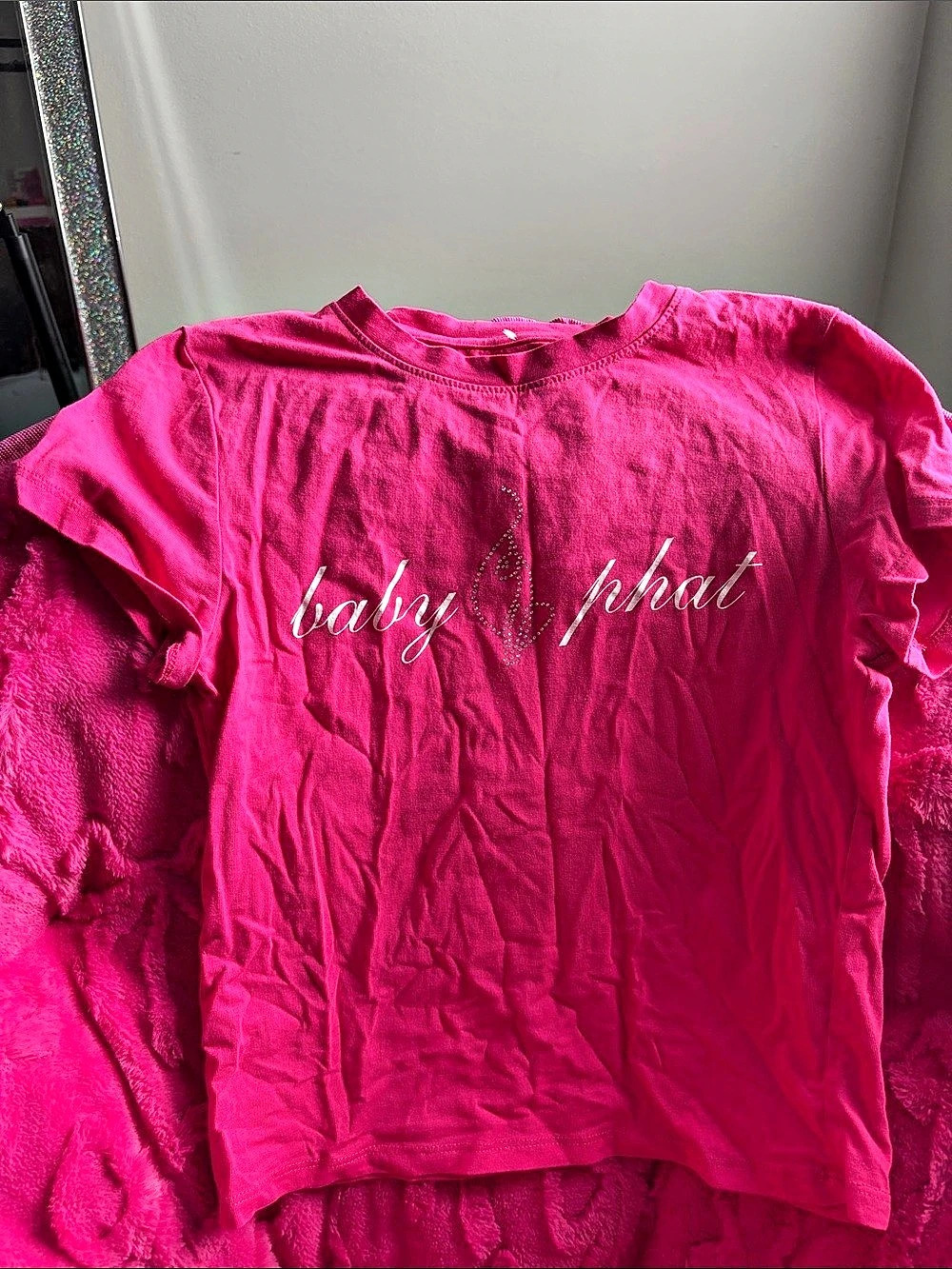 Baby Phat Rhinestone Logo Graphic T-Shirt Pink